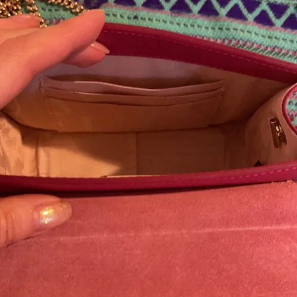 FURLA Mini Julia Pink long gold chain crossbody NWOT never Carried 💖 - Picture 7 of 9